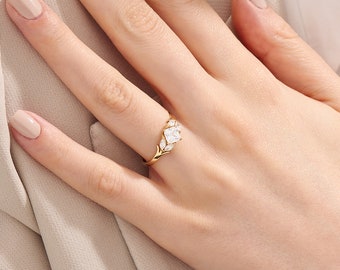 Moissanite Floral Engagement Ring | 14k 18k 10k Solid Gold Flower Ring Woman | Nature Inspired Moissanite Ring | 1.2 Ct Anniversary Ring