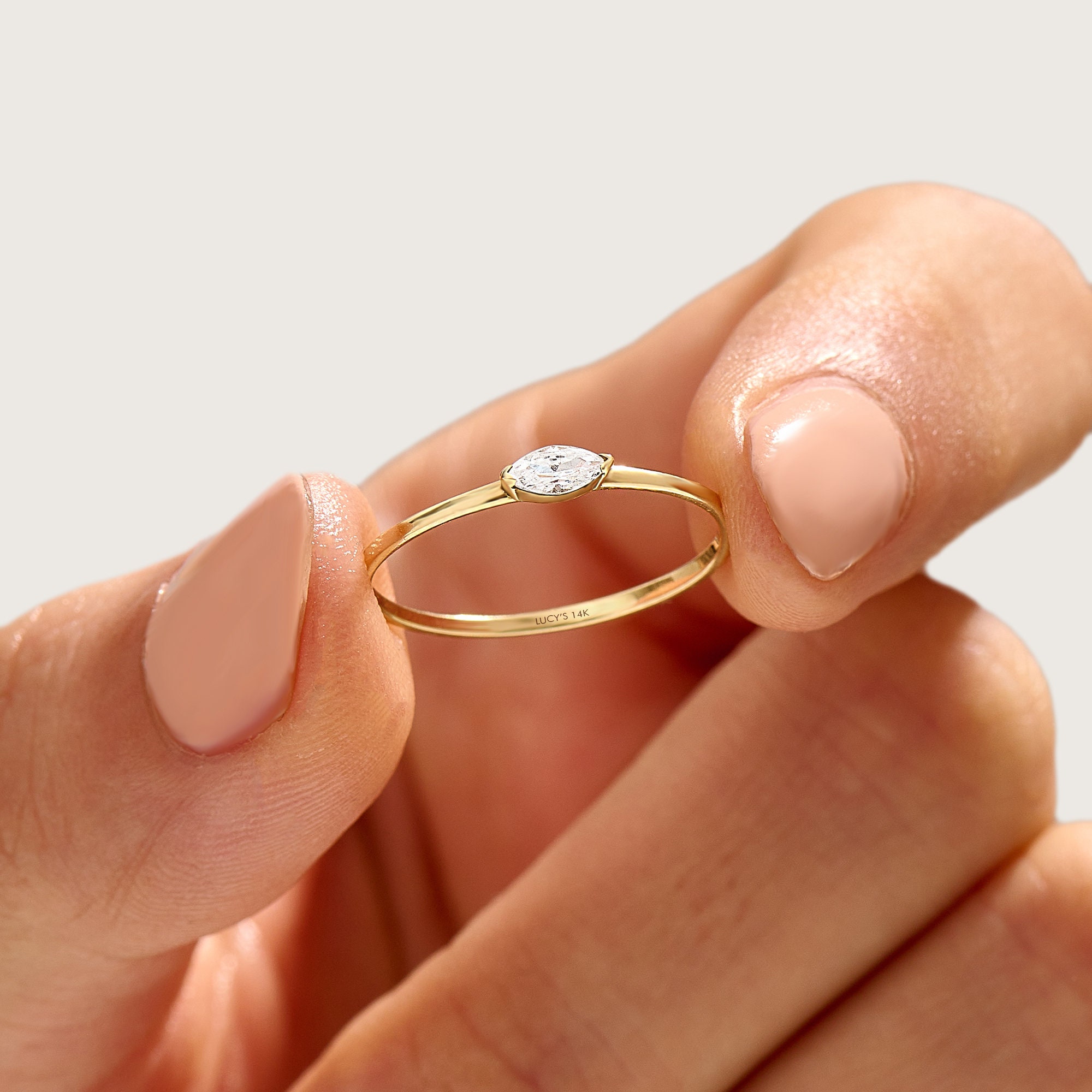 ダイヤモンド マーキス リング14K ソリッド ゴールド製女性用小さな 