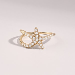 Diamond Starfish Ring Trendy Statement Ring 0.38ct Unique Daily Stacking Ring Women Special Gifts for Her 10k 14k 18k Solid Gold image 2