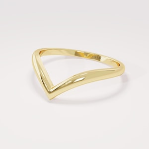 14k Gold Wishbone Ring, Solid Gold Chevron Stacking Ring, Curved Wedding Band,  Womens V Shaped Ring, Stackable Thin Gold Band, Contour Ring