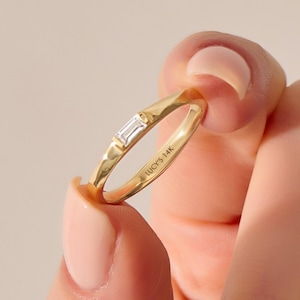 East West Baguette Diamond Ring, 14K Solid Gold Minimalist Engagement Ring, Natural Diamond Wedding Band, Simple Bridal Ring for Women