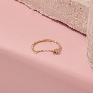Diamond Open Chain Solo Ring 14k Solid Gold Link Chain Ring Women Minimalist Open Link Ring Thin Gold Stacking Ring Gold Everyday Ring image 8