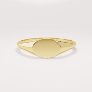 14k Solid Gold Oval Signet Ring Personalized Monogram Ring for Women Engravable Signet Band Minimal Initial Pinky Rings Yellow Rose White