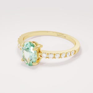 Paraiba Tourmaline Ring, Solid Gold Green Tourmaline Ring, Oval Paraiba Ring, Tourmaline Engagement Ring, Gift for Her, Mom, Wife