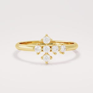 Diamond Cross Ring for Women, Solid Gold Christian Rings, Minimalist Crucifix Band, 0.18ct Natural Diamond Stackable Ring, Handmade Jewelry