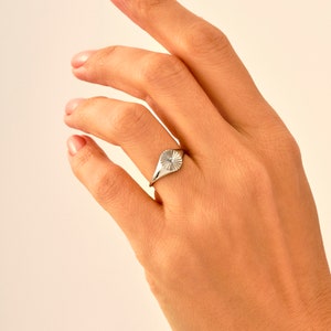 Solid Gold Sun Signet Ring, 14k Sunburst Statement Ring, Minimalist Sunrise Pinky Ring, Dainty Midi Ring For Women, Handmade Jewelry Gifts image 9
