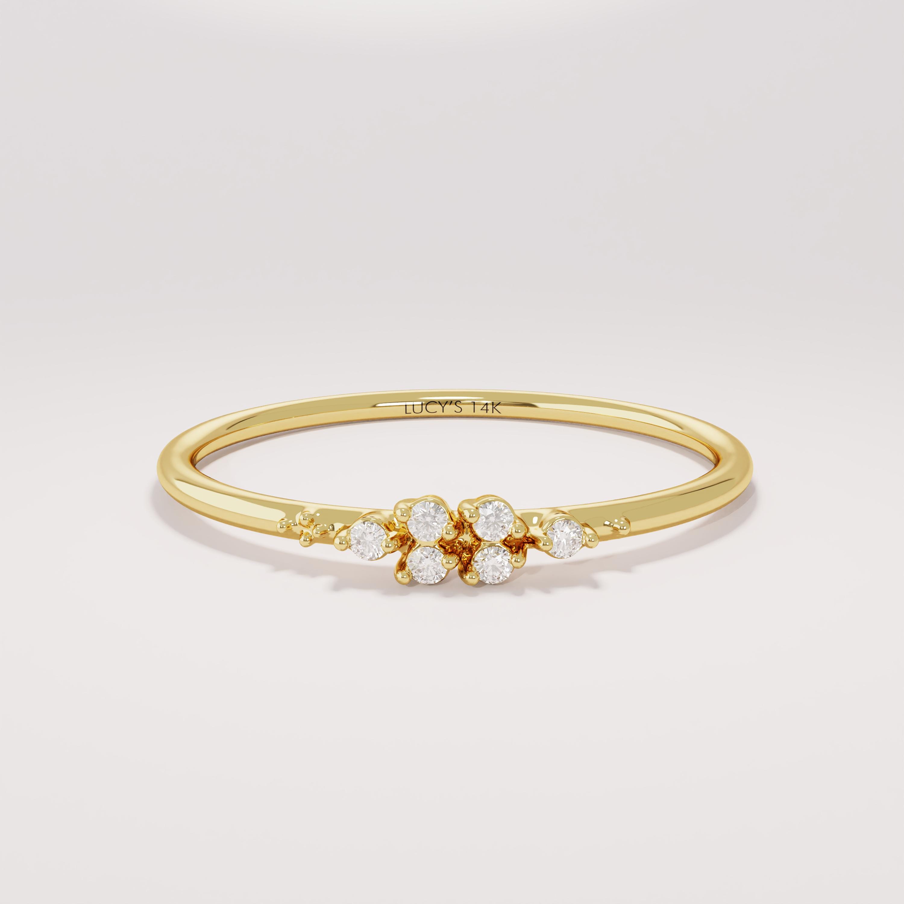 Diamond Stacking Ring, Solid Gold Diamond Ring, Cluster Diamond Band, Dainty Gold Ring, Stackable Ring for Women, Gift for Her, Bridesmaid
