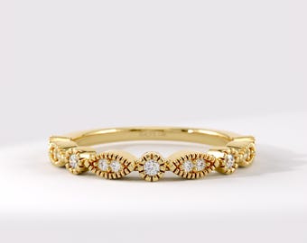 14K Solid Gold Evil Eye Ring, Diamond Marquise Eye Band, Unique Protection Jewelry, Vintage Style Eternity Ring, Celestial Wedding Band