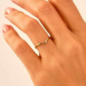 14k Gold Wishbone Ring, Solid Gold Chevron Stacking Ring, Curved Wedding Band, Womens V Shaped Ring, Stackable Thin Gold Band, Contour Ring image 4