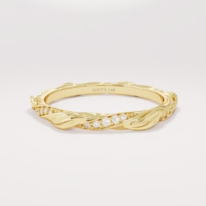 Twisted Pave Diamond Wedding Ring for Women, 14k Solid Gold Braided Band, Stackable Unique Twist Bridal Ring, Elegant Jewelry Gift