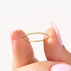 Dainty Diamond Ring, 14K Solid Gold Station Band, Minimalist Diamond Wedding Band, Thin Stackable Ring, Delicate Promise Ring for Her image 9