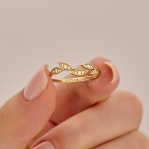 Diamond Iconic Leaf Ring 14k Solid Gold Vine Wedding Ring Botanical Diamond Ring Minimalist Leaves Ring Floral Ring Women Real Gold image 1