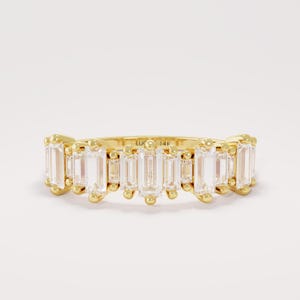 14k Solid Gold Baguette Moissanite Wedding Ring, Dainty Half Eternity Band for Women, Unique Minimalist Bridal Jewelry,Stack Affordable Ring