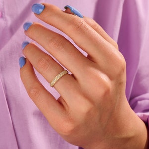 Diamond Wedding Band, 14k Gold Diamond Ring, Womens Pave Diamond Ring, Natural Diamond Full Eternity Ring, Minimalist Anniversary Band image 2