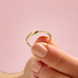 Solid Gold Twisted Wedding Band 14k Real Gold Plain Band Ring for Women Simple Anniversary Band Solid Gold Stackable Ring Comfort Fit Ring
