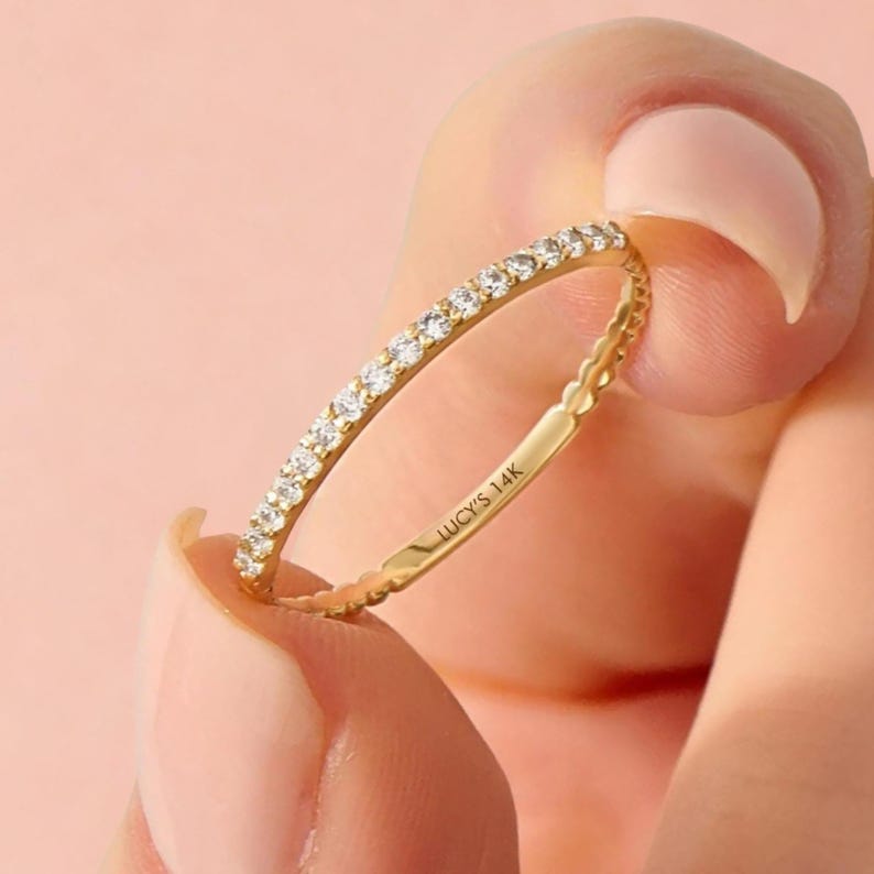 14K Solid Gold Moissanite Stacking Ring, Minimalist Half Eternity ...
