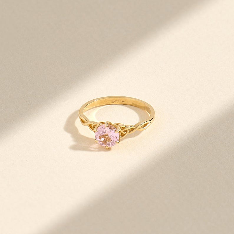 Morganite Engagement Ring 14K Solid Gold Celtic Knot Ring Round Pink Morganite Ring for Her image 4