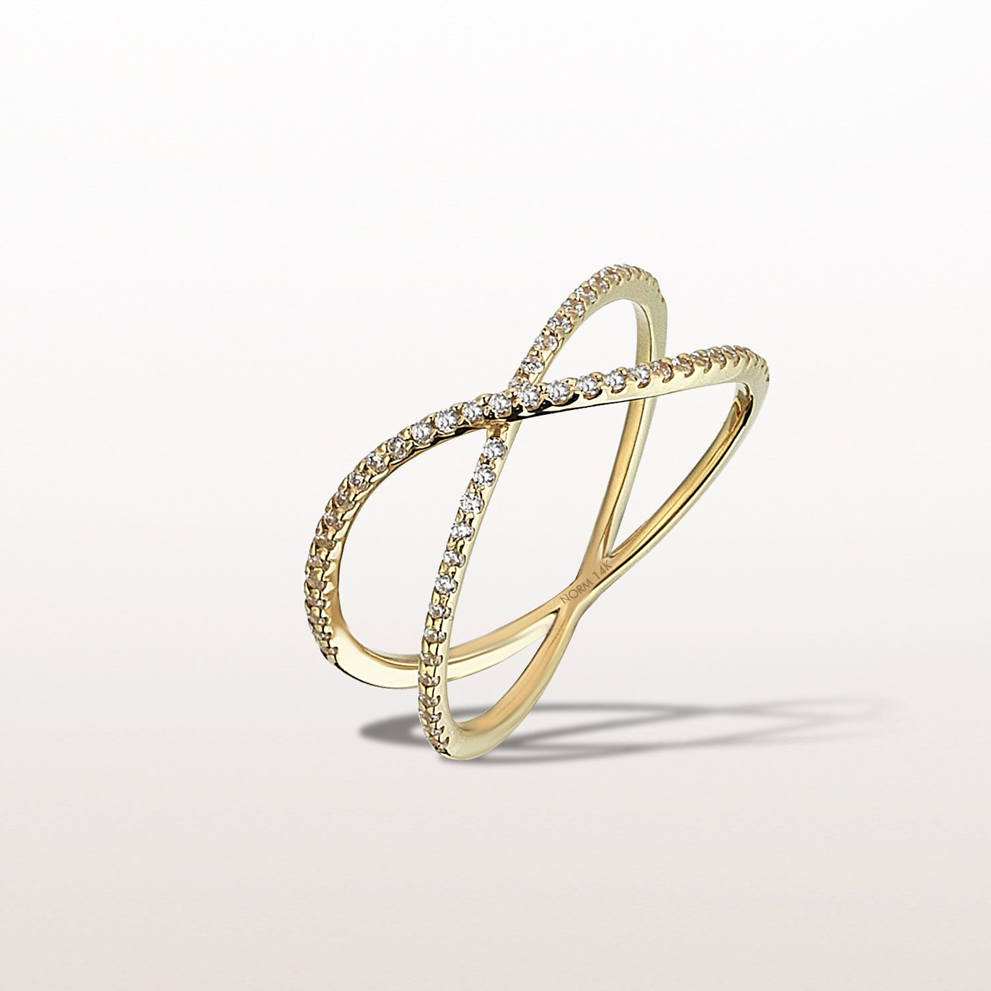 14k Solid Gold Diamond X Ring Stackable Diamond X Ring Etsy