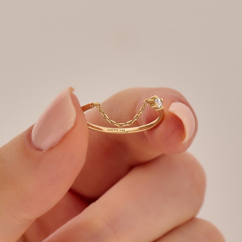 Diamond Open Chain Solo Ring 14k Solid Gold Link Chain Ring Women Minimalist Open Link Ring Thin Gold Stacking Ring Gold Everyday Ring image 1