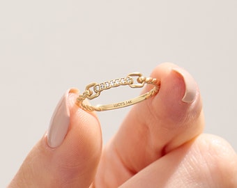 Diamond Link Ring | 14k 18k 10k Solid Gold  Pave Wedding Ring | Chain Stacking Ring | Twisted Band Link Ring | Unique Diamond Wedding Band