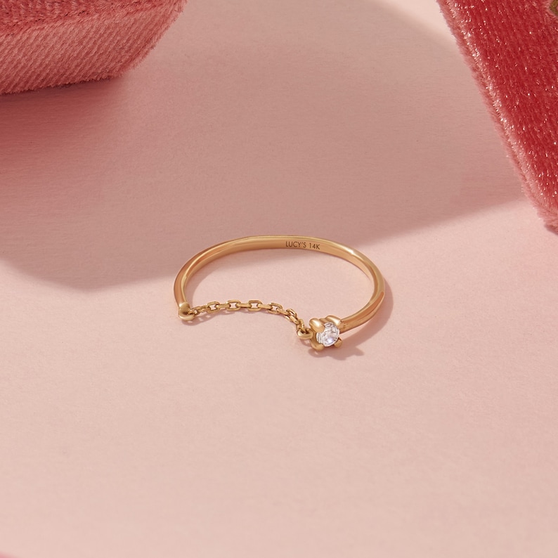 Diamond Open Chain Solo Ring 14k Solid Gold Link Chain Ring Women Minimalist Open Link Ring Thin Gold Stacking Ring Gold Everyday Ring image 5