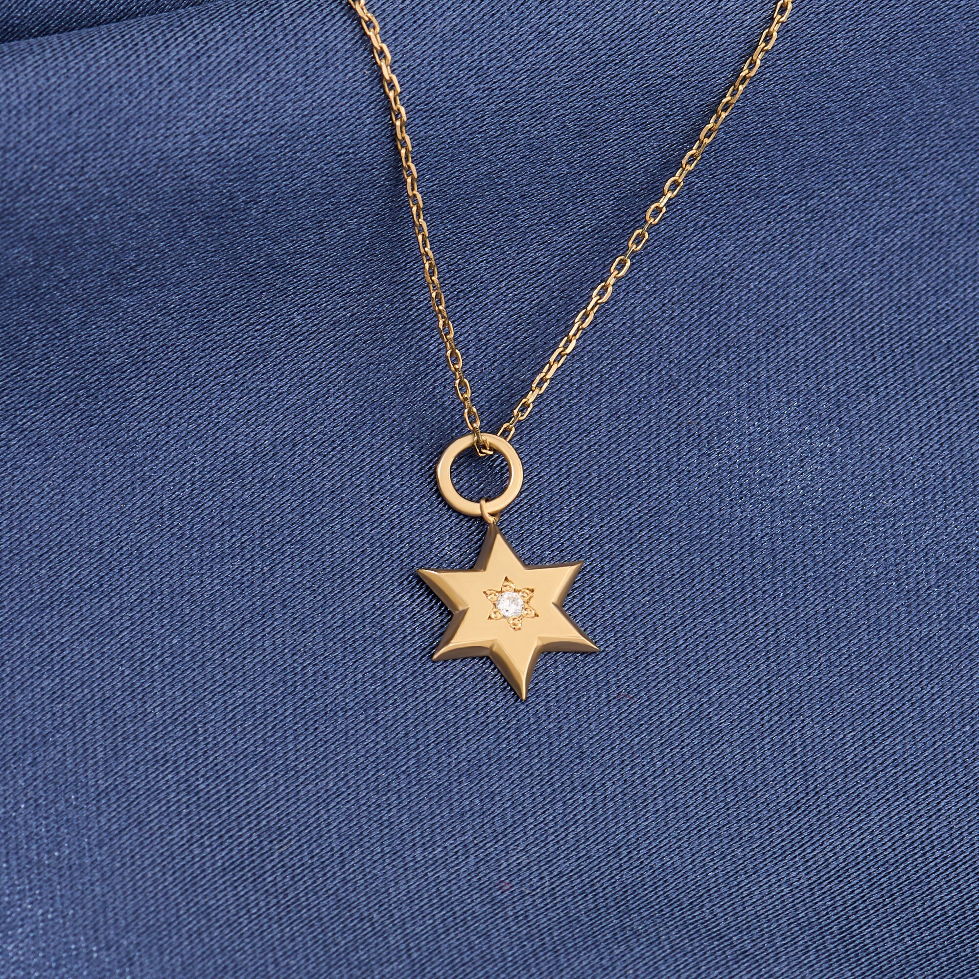 ダビデの星 ミニマル ネックレス ダイヤモンドミニマルダビデの星ペンダント、14Kソリッド