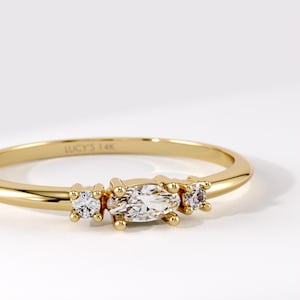 14k Solid Gold Natural Diamond Ring, Dainty Minimalist Diamond Ring, Delicate Real Gold Diamond Stacking Ring, Anniversary Gift For Her