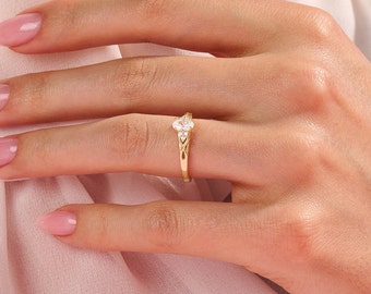 Anillo de compromiso de moissanita con banda trenzada de oro de 14 k, anillo de solitario ovalado de inspiración vintage, anillo de diamantes creado en laboratorio de nudo irlandés para mujer