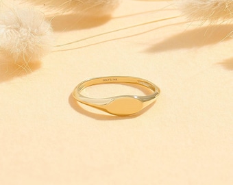 14k Solid Gold Oval Signet Ring for Women, Custom Personalised Monogram Band, Engraved Pinky Statement Jewelry, Unique Family Crest Gift