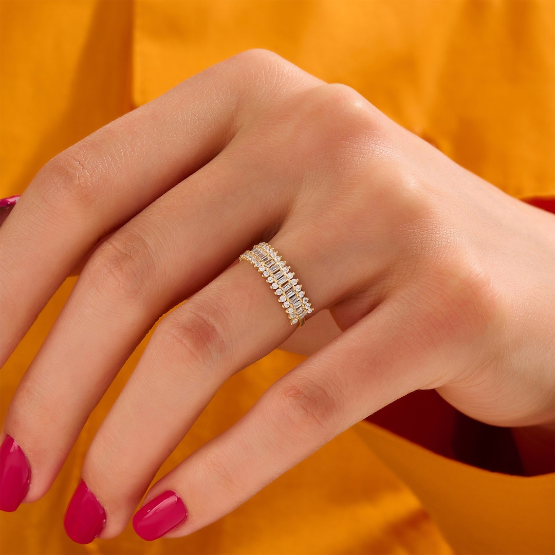 Diamond Half Eternity Wedding Band, 14k Contemporary Marriage Ring, Solid Gold Unique Bridal