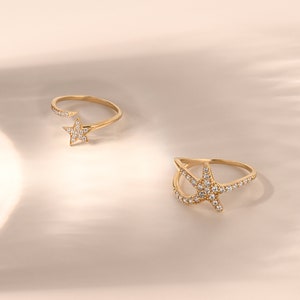 Diamond Starfish Ring Trendy Statement Ring 0.38ct Unique Daily Stacking Ring Women Special Gifts for Her 10k 14k 18k Solid Gold image 6