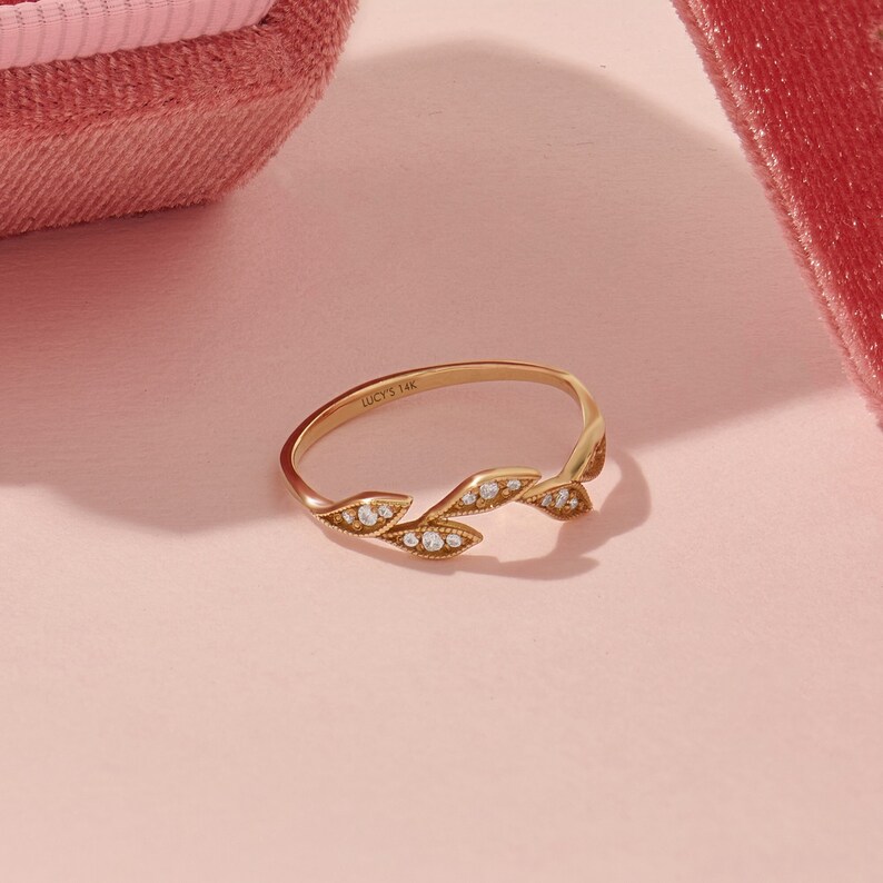 Diamond Iconic Leaf Ring 14k Solid Gold Vine Wedding Ring Botanical Diamond Ring Minimalist Leaves Ring Floral Ring Women Real Gold image 2