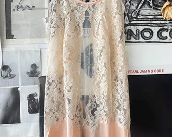 Van Raalte Vintage 60s Peach lace-window maxi slip
