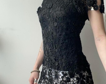 Cartise black beaded crochet fairy top