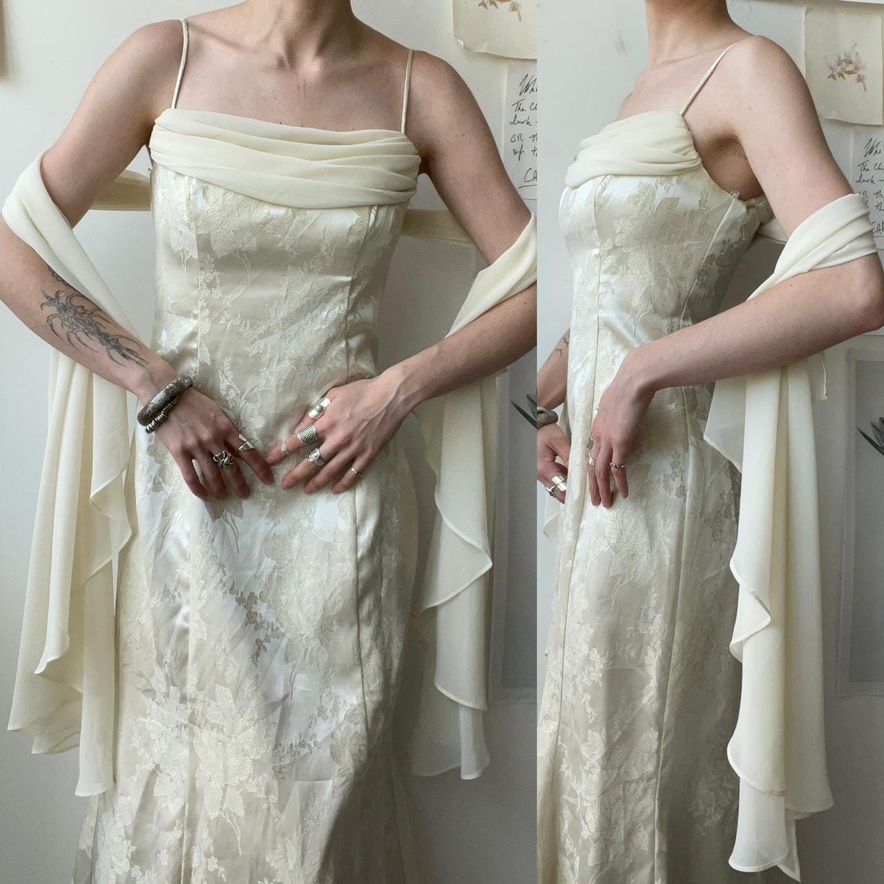 Masquerade 90s white gown with wrapping arm silks
