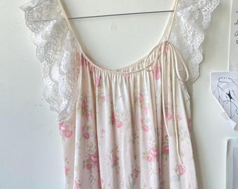 Vintage 70s Deena Floral Maxi slip with lace sleeves