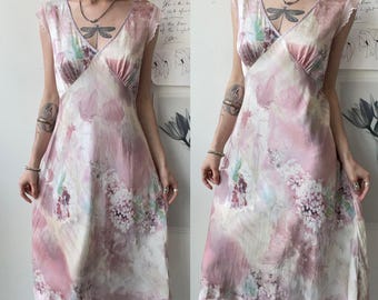 Vintage 90s Pure Silk Mark & Spencer dusty pink watercolour dress
