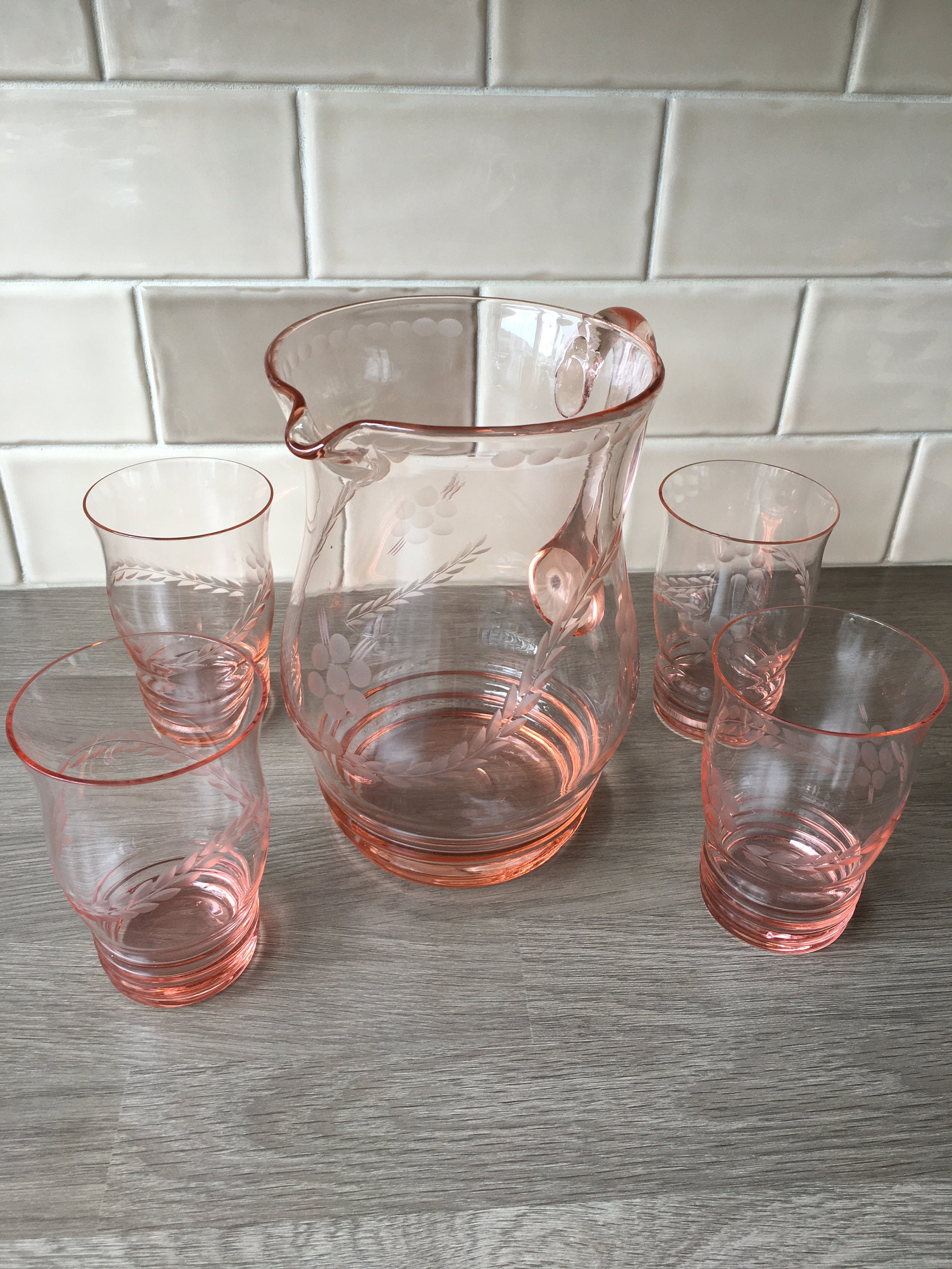 Vintage Blush Glass Lemonade Set Etsy