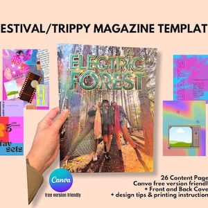 Festival/Trippy Theme Magazine CANVA template DIY unique customizable birthday gift for best friend, sister, girlfriend, mom. Birthday card