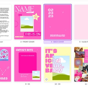 Modèle CANVA de magazine danniversaire Rose Funky Thème Magazine danniversaire DIY Magazine Canva personnalisable pour petite amie, meilleure amie, cadeau de sœur image 2