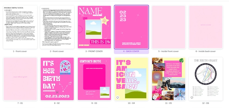 Modèle CANVA de magazine danniversaire Rose Funky Thème Magazine danniversaire DIY Magazine Canva personnalisable pour petite amie, meilleure amie, cadeau de sœur image 2