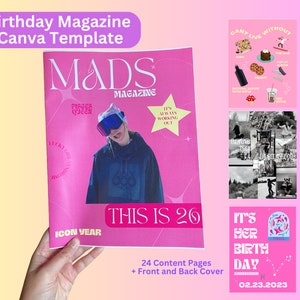 Verjaardagstijdschrift CANVA-sjabloon Roze Funky Thema Verjaardagstijdschrift DIY Aanpasbare Canva Magazine voor vriendin, beste vriend, zustercadeau afbeelding 1