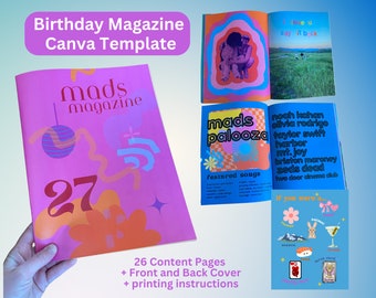 NIEUW Verjaardagsmagazine CANVA-sjabloon DIY aanpasbare verjaardagskaart voor beste vriendin, zus, diy moederdagcadeau-ideeën, doordacht uniek