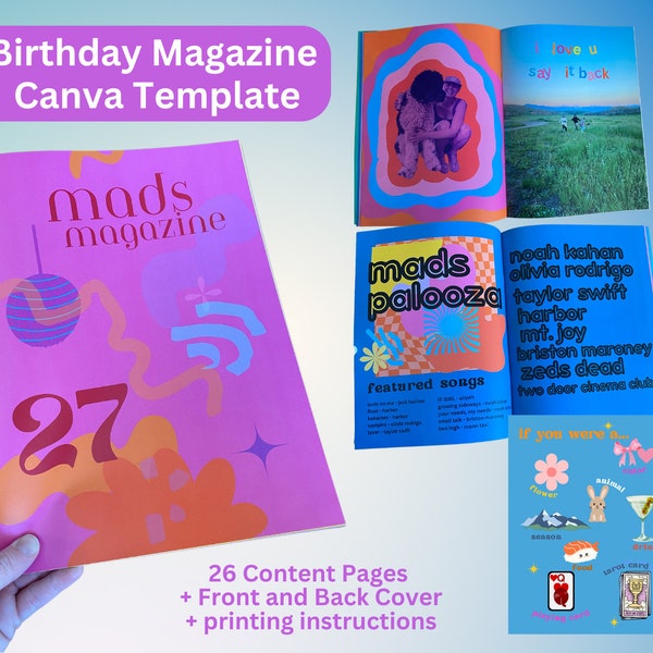 NEW Birthday Magazine CANVA template DIY customizable birthday card for best friend, sister, diy mothers day gift ideas, thoughtful unique