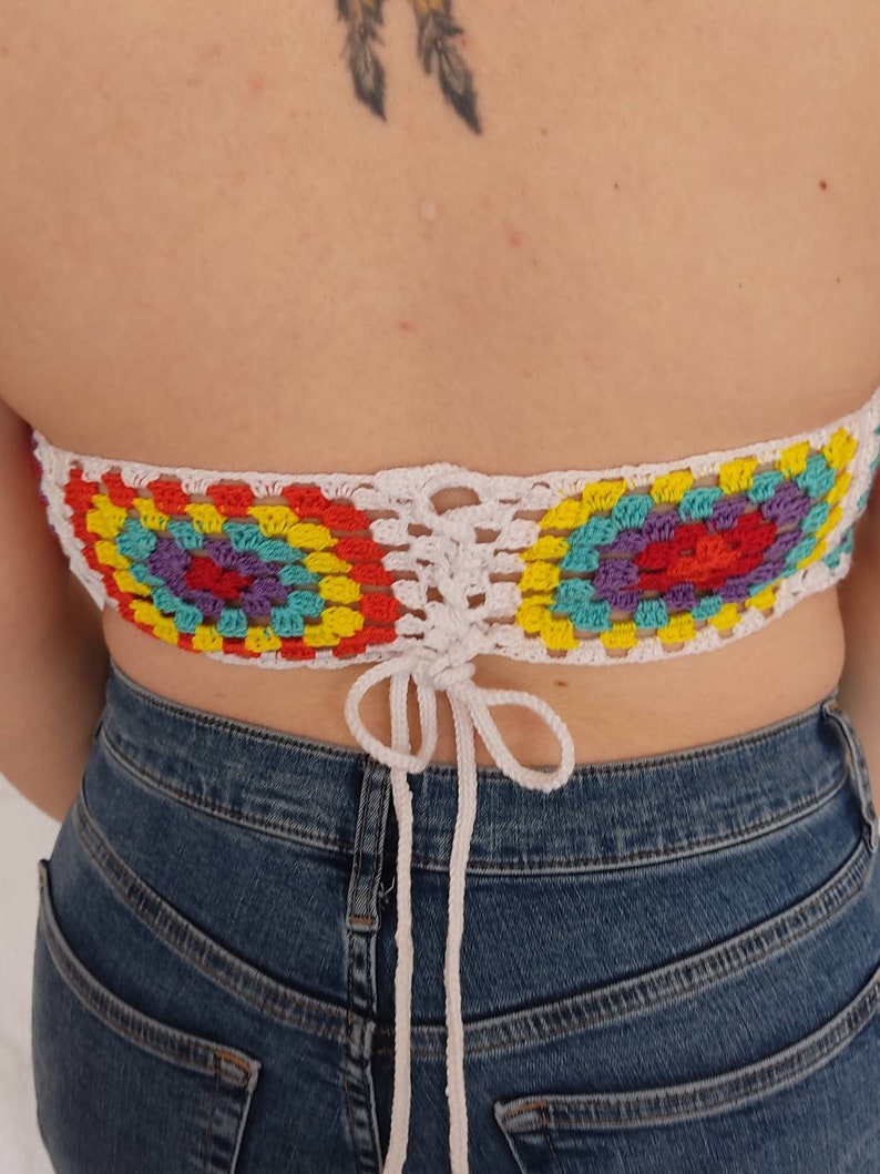 Crochet Halter Top Rainbow Plus Size Knit Crop Top Handmade Etsy