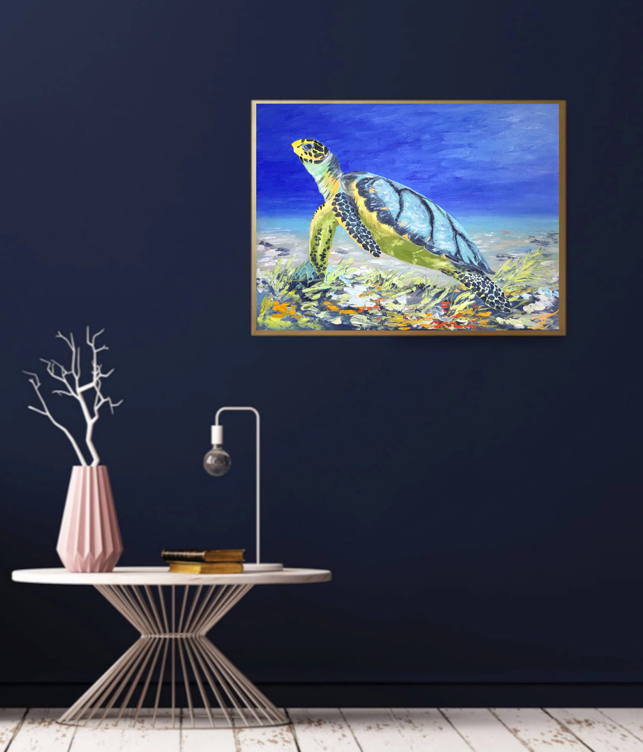 Turtle Painting Sea Animal Original Art Underwater Wall Art | Etsy