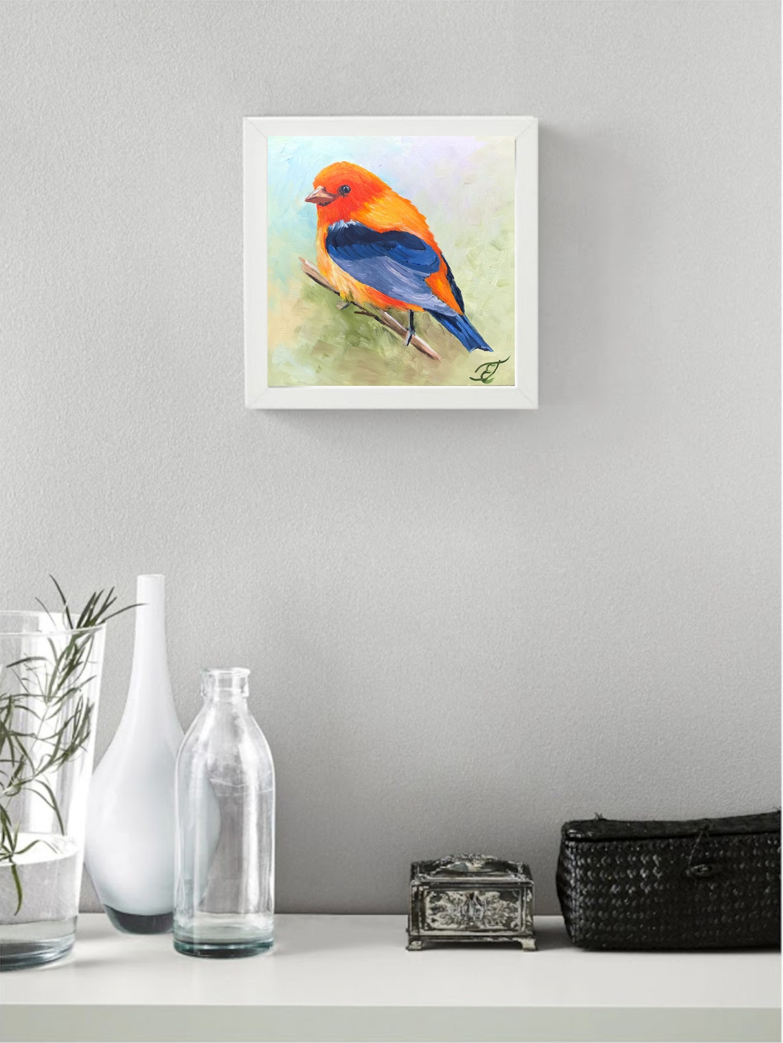 Scarlet Tanager Painting Exotic Bird Original Art Red Bird | Etsy