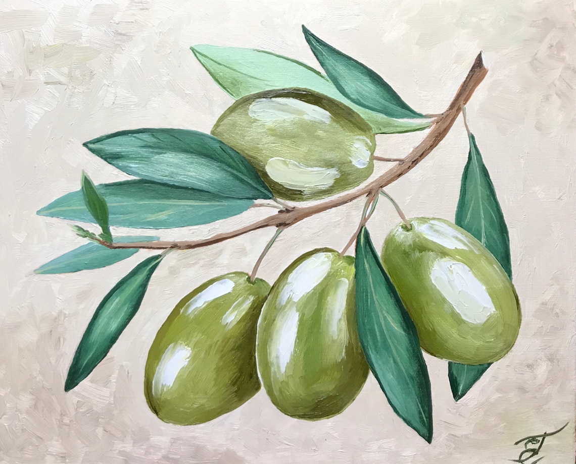 Olive Branch Painting Olive Tree Original Art Botanical Wall Etsy
