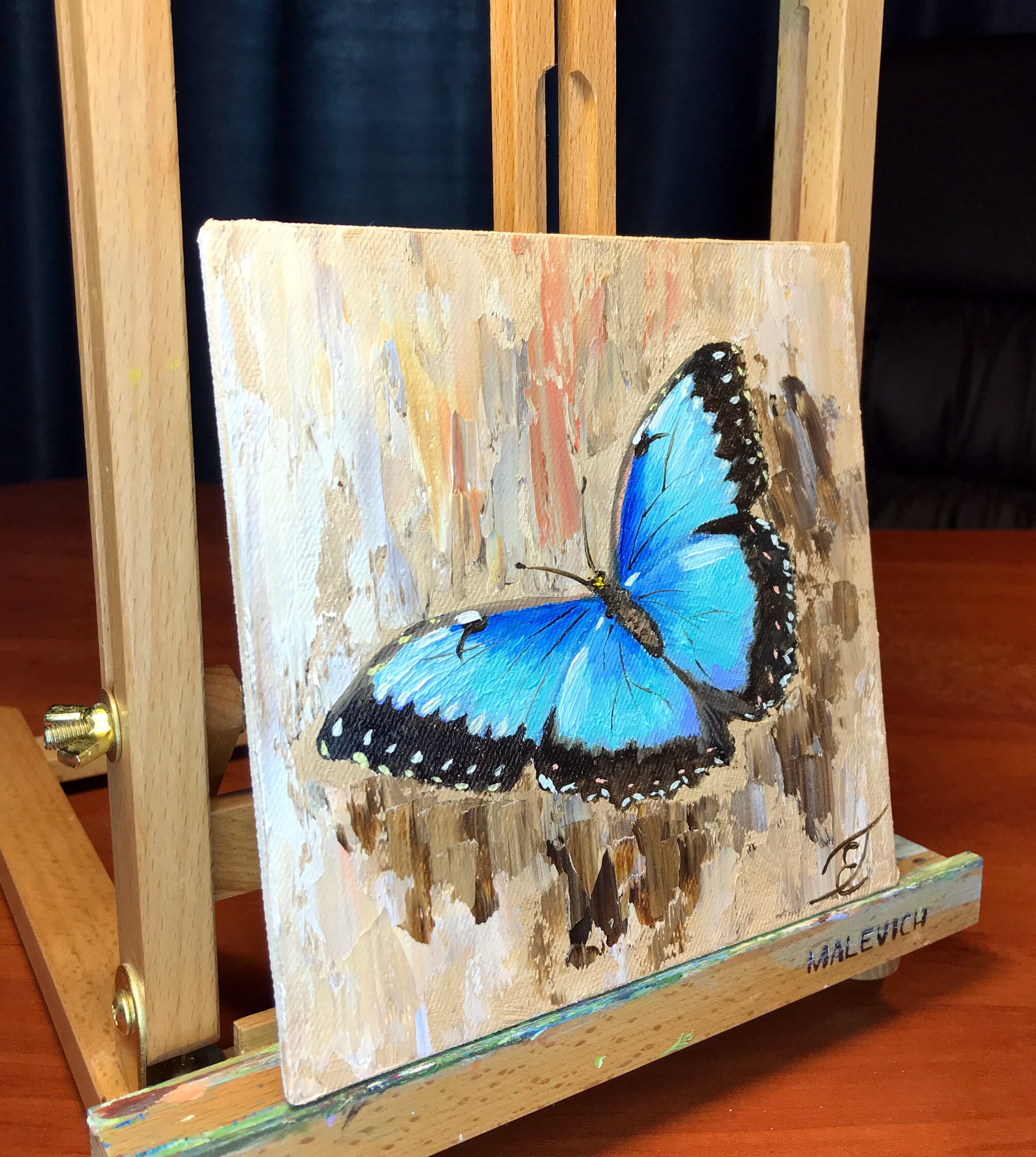 Butterfly Painting Insect Original Art Blue Butterfly Wall Art Etsy