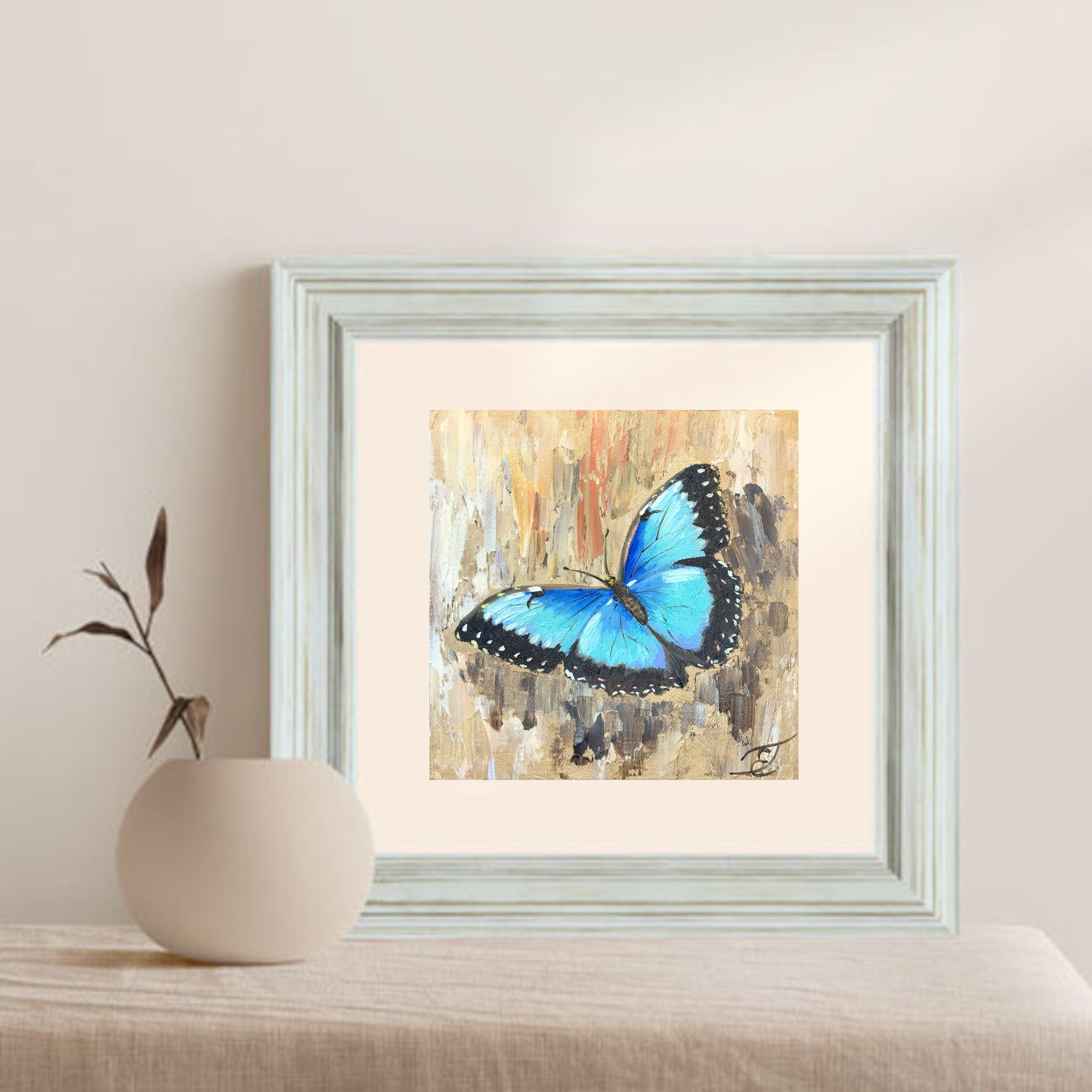 Butterfly Painting Insect Original Art Blue Butterfly Wall Art Etsy